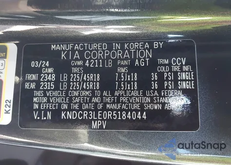 2024 Kia Niro Ex Touring z USA, uszkodzony, nr VIN KNDCR3LE0R5184044